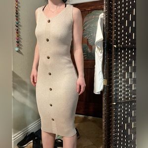 Cream Beige Sleeveless Ribbed Sweater Dress